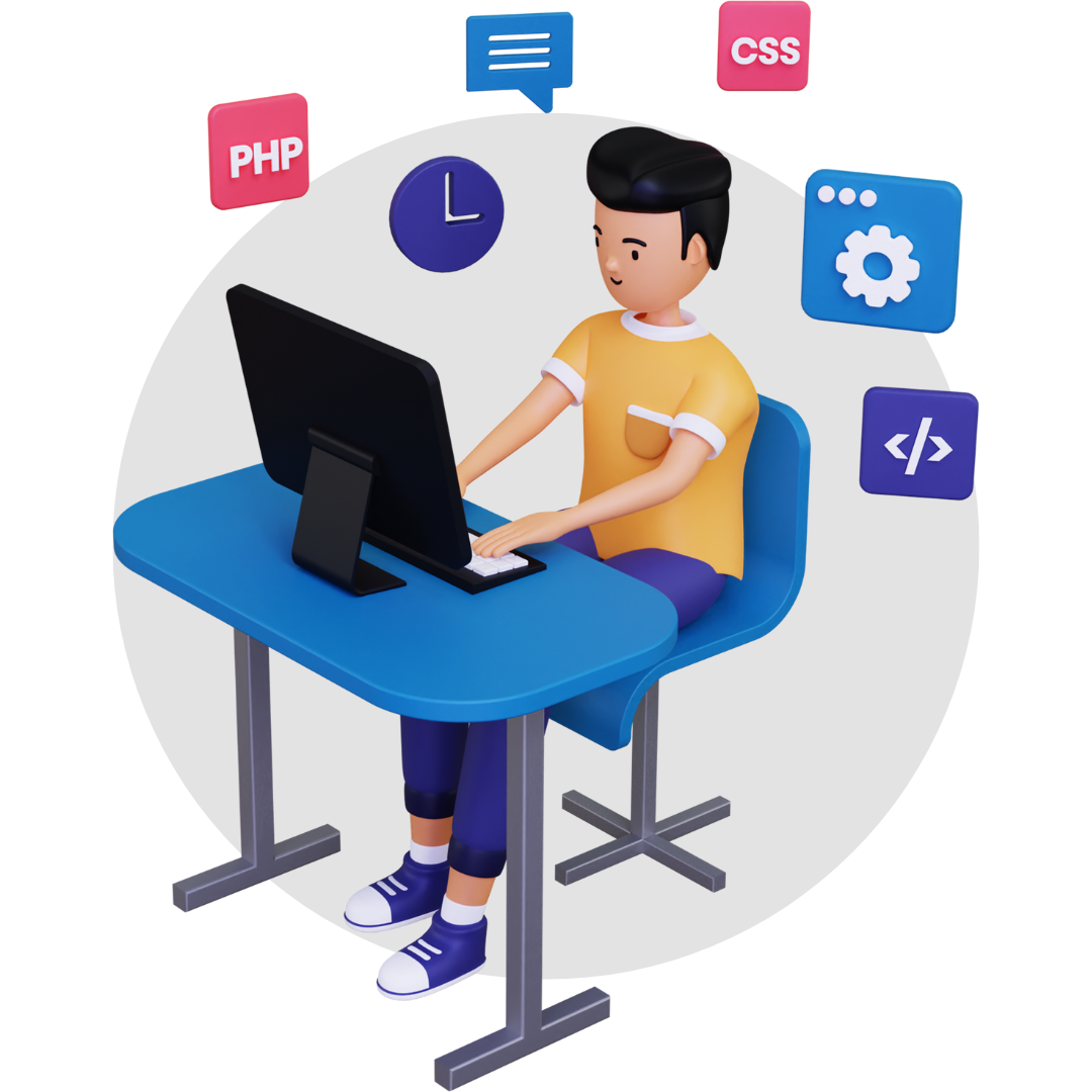 Illustration of Web Developer working on Computer | WordPress Development Company
